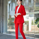 2019 New women office lady pant suits of high quality OL blazer suit jackets with ankle length trouser red two pieces set suit