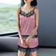 2020 Women Pajamas Sets Satin Sleepwear Silk 4 Pieces Nightwear Pyjama Spaghetti Strap Lace Sleep Lounge Pijama With Chest Pads