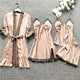 2020 Women Pajamas Sets Satin Sleepwear Silk 4 Pieces Nightwear Pyjama Spaghetti Strap Lace Sleep Lounge Pijama With Chest Pads