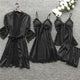 2020 Women Pajamas Sets Satin Sleepwear Silk 4 Pieces Nightwear Pyjama Spaghetti Strap Lace Sleep Lounge Pijama With Chest Pads