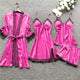 2020 Women Pajamas Sets Satin Sleepwear Silk 4 Pieces Nightwear Pyjama Spaghetti Strap Lace Sleep Lounge Pijama With Chest Pads