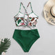 2020 Women's Bohemian Flower Swimsuit Summer Polyester Bikini Set High Waist Wire Free Swimwear Print Green Swimsuit#3