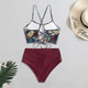 2020 Women's Bohemian Flower Swimsuit Summer Polyester Bikini Set High Waist Wire Free Swimwear Print Green Swimsuit#3