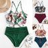 2020 Women's Bohemian Flower Swimsuit Summer Polyester Bikini Set High Waist Wire Free Swimwear Print Green Swimsuit#3