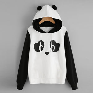38# Women Hoodies Cute Cartoon Panda Print Pullover Sweatshirt Kawaii Harajuku Autumn Hoodies Ladies Casual Hair Ball Sweatshirt