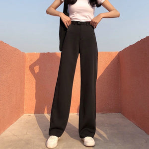 Autumn Button Women Ankle-Length Pants Korean New Summer Solid Color Loose Straight Pants Harajuku Casual High Waist Trousers N