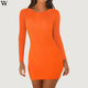 Autumn Winter Solid Color Knitted Sweater Dress Women Fashion Sheath O-neck Pullover Female Knitted Dress Vestidos Feminino 8.27