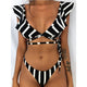 Beach Bikini 2020 Woman Sexy Front Lace Up Tie Strapless Leopard Swimsuit Female Push Up Ruffled Bow Bathing Suit Thong Swimwear