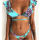 Beach Bikini 2020 Woman Sexy Front Lace Up Tie Strapless Leopard Swimsuit Female Push Up Ruffled Bow Bathing Suit Thong Swimwear