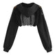 Black Hoodies for Women 2020 Hollow Out Crop Tops Mesh Patchwork Short Sweatshirt Long Sleeve Autumn Tops and Pullovers