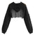 Black Hoodies for Women 2020 Hollow Out Crop Tops Mesh Patchwork Short Sweatshirt Long Sleeve Autumn Tops and Pullovers