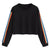 Black Rainbow Striped Patchwork Hoodie O-Neck Long Sleeve Casual Short Sweatshirt Fashion Sexy Womens Pullover Tops Harajuku#Y3
