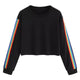 Black Rainbow Striped Patchwork Hoodie O-Neck Long Sleeve Casual Short Sweatshirt Fashion Sexy Womens Pullover Tops Harajuku#Y3