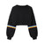 Black Rainbow Striped Patchwork Hoodie O-Neck Long Sleeve Casual Short Sweatshirt Fashion Sexy Womens Pullover Tops Harajuku#Y3