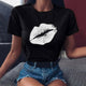 Black Shirt For Women's Summer Lip Print O Neck T-shirt Short Sleeve Casual Tee Tops Trendy Clothes For Women Sexy Shirt  #38