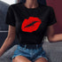 Black Shirt For Women's Summer Lip Print O Neck T-shirt Short Sleeve Casual Tee Tops Trendy Clothes For Women Sexy Shirt  #38