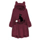 Cat Print Long Hoodies Sweatshirt Women Fleece Warm Embroidery Pocket Pullovers Cat Ear Plus Size Hoodie Top Blouse Sweat Femme