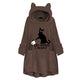 Cat Print Long Hoodies Sweatshirt Women Fleece Warm Embroidery Pocket Pullovers Cat Ear Plus Size Hoodie Top Blouse Sweat Femme