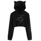 Cosy Cat ear print drawstring Long Sleeve Cropped Hoodies Sweatshirt Women Cat Hooded Pullover Crop Tops Clothes harajuku