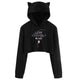 Cosy Cat ear print drawstring Long Sleeve Cropped Hoodies Sweatshirt Women Cat Hooded Pullover Crop Tops Clothes harajuku