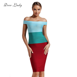 Deer Lady HL Bandage Dresses Women 2019 New Arrival Ombre Off Shoulder Bandage Dress Gradient Bodycon Bandage Party Dress Club