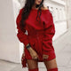 Dress Female Fashion Women's Solid O-neck Long Sleeve Fleece Thick Dress+Waistband Belt Bandage Dress Winter Streetwear Vestido