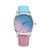 Drop Shipping Fantasy Pink Blue Leather Quartz Watch Women Nice Gift Wristwatch 170629