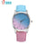Drop Shipping Fantasy Pink Blue Leather Quartz Watch Women Nice Gift Wristwatch 170629