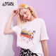 ELFSACK Harajuku Green Graffiti Print Casual T-Shirts Women Top 2020 Summer ELF White Short Sleeve Korean Ladies Daily Basic Tee