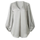 Echoine Women Blouses Office Lady Shirts Sexy V-Neck Low Cut Lantern Sleeve Loose Elegant Smooth Silk And Satins Tops Highstreet