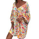 Ethnic Style Large Size Loose Printed Bohemian Beach Dress Summer Leisure Vacation Long Sleeve V-neck High Waist Dress Plus Size