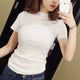 FASHION Female T-Shirt Slim Casual Short Sleeve T-Shirt Ladies Black Solid Basic Tee Tops Turtleneck Summer Casual Tops