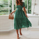 FREE OSTRICH Dress Women Square Collar Mid-Calf Pleated Puff Sleeve Empire Bohemian  Current Elegant Graceful Long Dress Summer