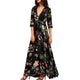 FREE OSTRICH Women Dress Floral Printed Button Up Half Sleeve Split Flowy Party  Dignified Noble Trend Elegant Summer Long Dress