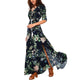 FREE OSTRICH Women Dress Floral Printed Button Up Half Sleeve Split Flowy Party  Dignified Noble Trend Elegant Summer Long Dress