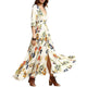 FREE OSTRICH Women Dress Floral Printed Button Up Half Sleeve Split Flowy Party  Dignified Noble Trend Elegant Summer Long Dress