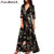 FREE OSTRICH Women Dress Floral Printed Button Up Half Sleeve Split Flowy Party  Dignified Noble Trend Elegant Summer Long Dress