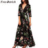 FREE OSTRICH Women Dress Floral Printed Button Up Half Sleeve Split Flowy Party  Dignified Noble Trend Elegant Summer Long Dress