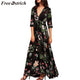 FREE OSTRICH Women Dress Floral Printed Button Up Half Sleeve Split Flowy Party  Dignified Noble Trend Elegant Summer Long Dress