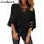 FREE OSTRICH Women Shirts Flare Sleeve Vneck Solid Color Patchwork Half Black Loose Trend Honorable Elegant Summer Blouse Shirts