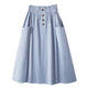 FREE OSTRICH Women Skirt College Style Solid Color High Waist Double Pocket Button Dignified Fashion Summer Short Skirt Under It