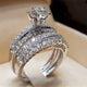 Fashion 2pc/set Elegant Cubic Zircon Rings Set for Women Anillos Sliver Color Wedding Ring Bridal Bague Jewellery Mujer Party