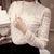 Fashion Elegant Women Shirt Crochet Slim Tops Solid Embroidery Long Sleeve Formal White Blouse