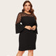 Fashion Vestido Dress Women Plus Size O-Neck Flare Sleeve Polka Dot Mesh Patchwork Midi Dress Party Dresses jurken grote mat@45