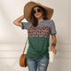 Fashion Women Casual Short Sleeve Summer T-shirt Leopard Stripes Stitching T shirt Top Tees Femme Ladies Tshirt Clothes Soft