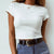 Feitong Short Sleeve Short T-shirt Womens Casual Solid O-Neck Tee T-shirt Tops Blusa Summer White Shirt Tees Clothes Cropped