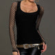 Fishnet T Shirt Women Low Cut Long Sleeve Tops Punk Rock Gothic Net Shirt Camiseta Mujer Tee Shirt Femme Slim Tshirt Women