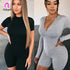 Fitness Women Skinny Bodysuit Long Sleeve Biker Playsuit Solid Cotton  Romper 2019 Female Zipper Up Neck Casual Bodysuit Outfits