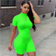 Fitness Women Streetwear Neon Bodysuit Women Mock Neck Short Sleeve Casual Playsuit High Elastic Sexy Tight Sports Overalls 2020