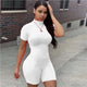 Fitness Women Streetwear Neon Bodysuit Women Mock Neck Short Sleeve Casual Playsuit High Elastic Sexy Tight Sports Overalls 2020